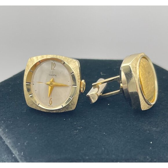 Swank Cufflinks Satin Shiny Gold Tone Watch 1" - Picture 3 of 6